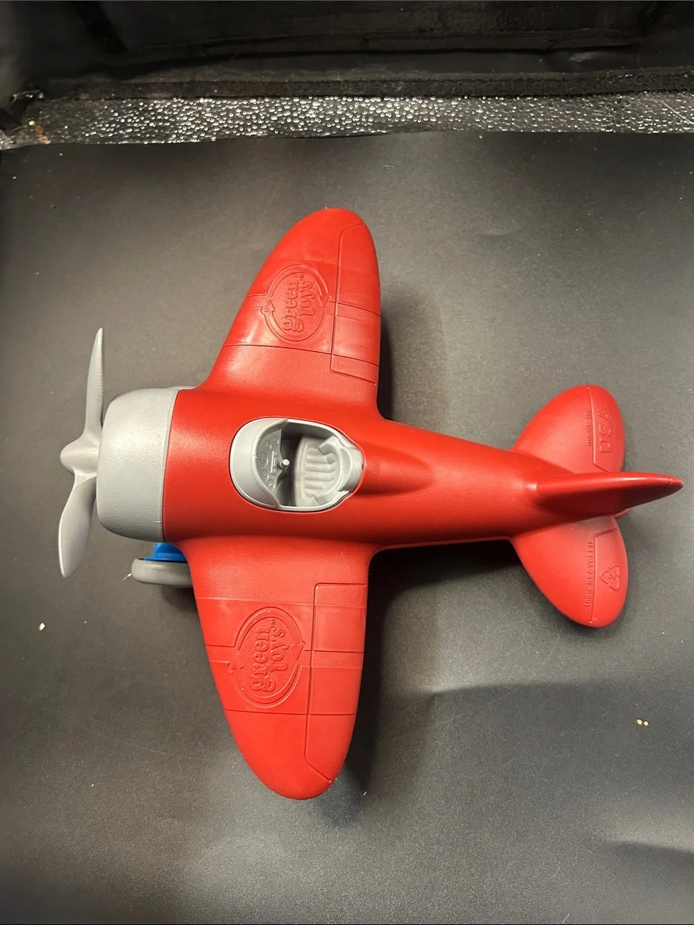 Red and Blue Kids Toy Airplane with Gray Propeller